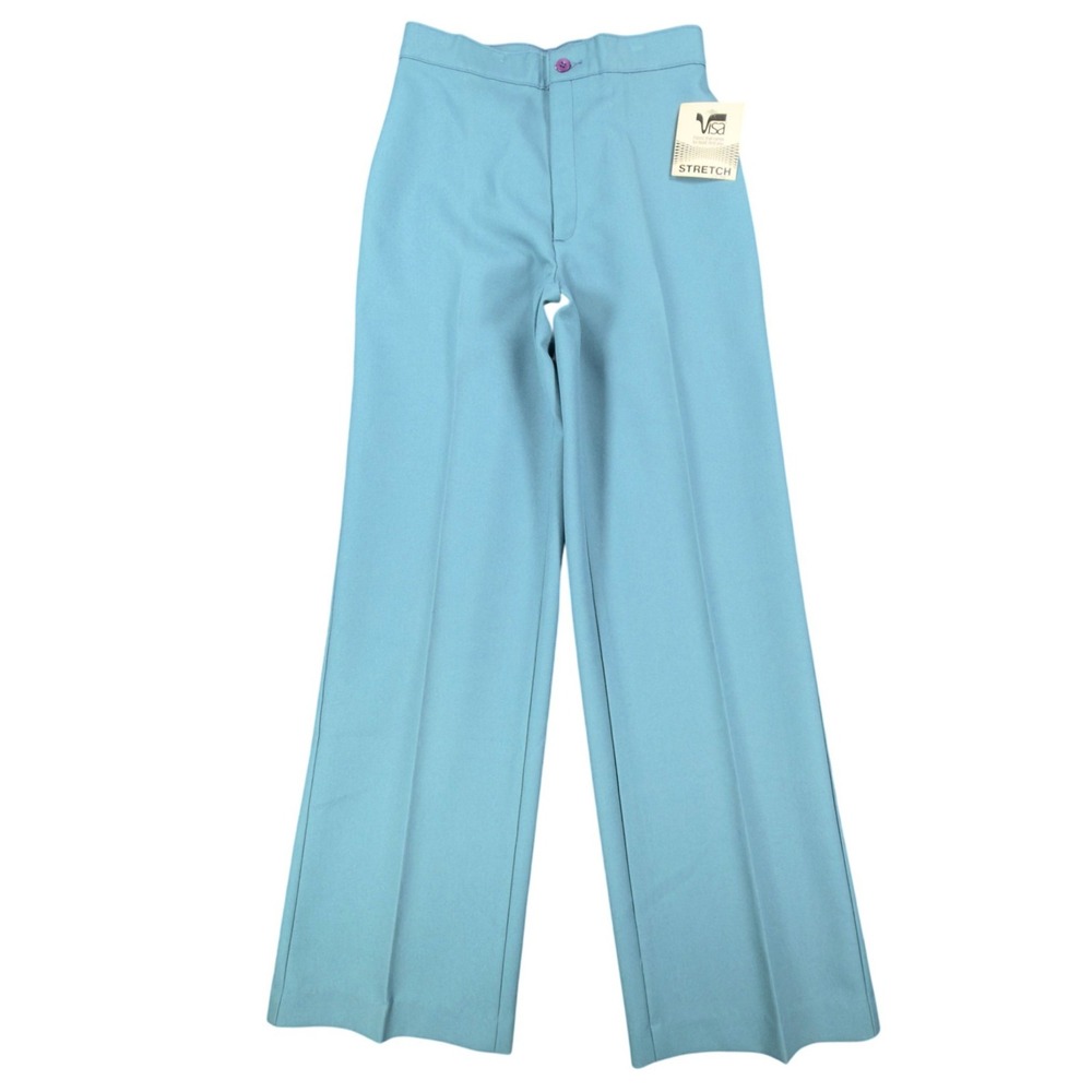 Visa Vintage 70s Stretch Trousers Womens 12 Blue Polyester Deadstock NWT